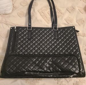 Quilted Black Women's Laptop Shoulder Bag